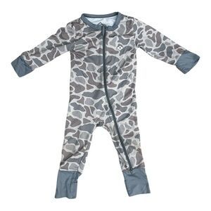 BURLEBO Gray and White Camouflage Footie One-Piece